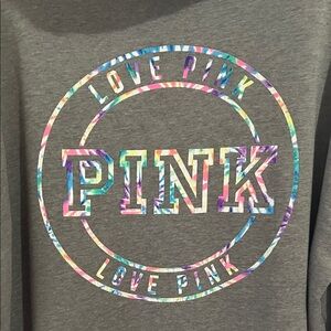 Gray Hoodie Victoria’s Secret Pink XL pullover sweatshirt tie dye love pink flaw